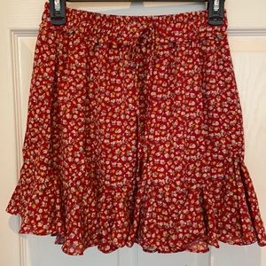 Red floral mini skirt